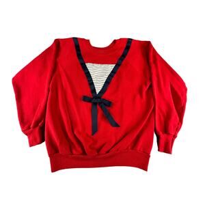 Pannill Sweatshirt Sweater Womens Large Vintage Red USA Made Bow Tie Long Sleeve